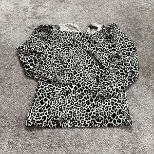 White House Black Market Blouse Top Womens 4 White Black Animal Print Ladies